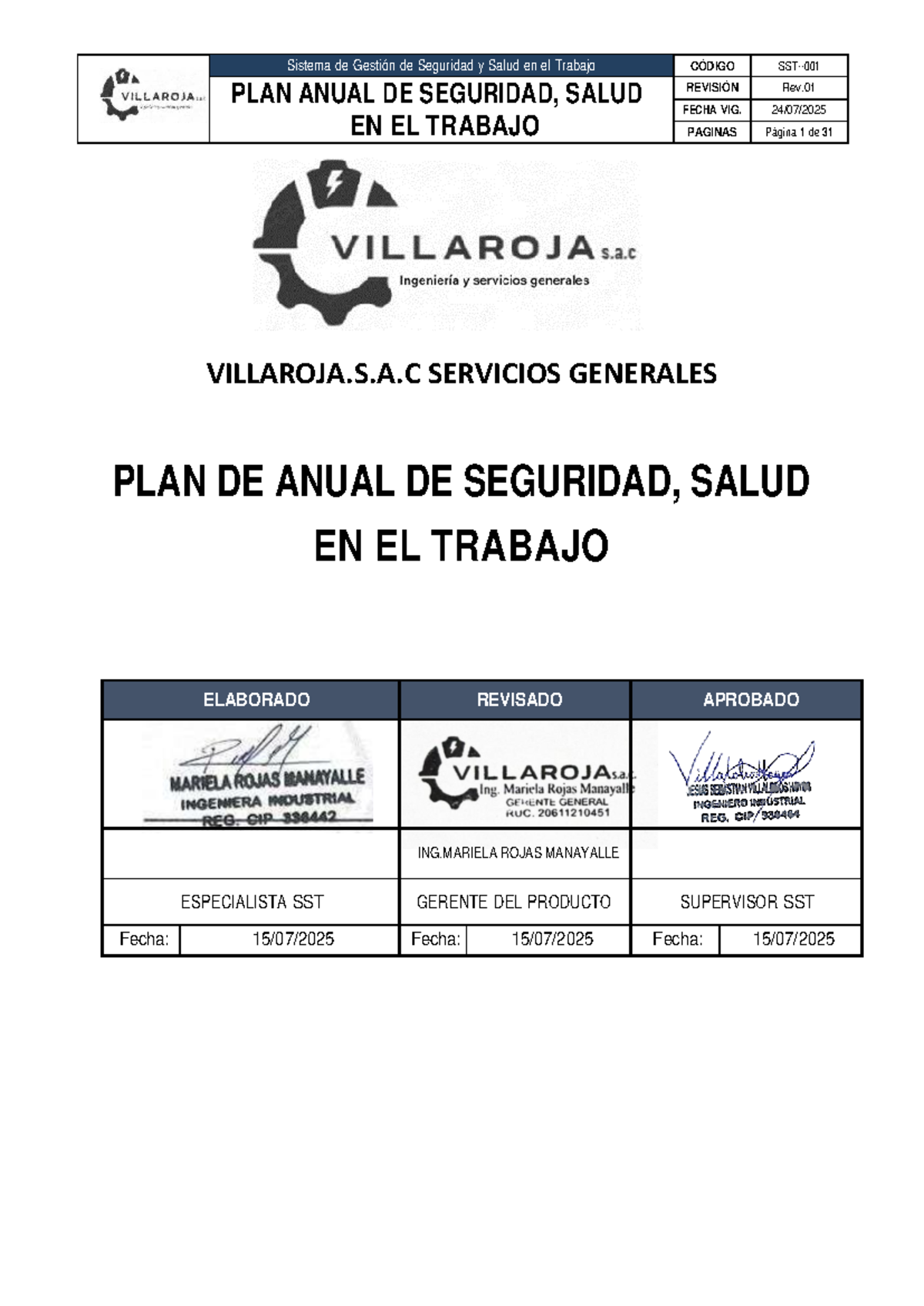 Plan Anual de Seguridad y Salud en el Trabajo SST-PLN-001 2024 - Studocu
