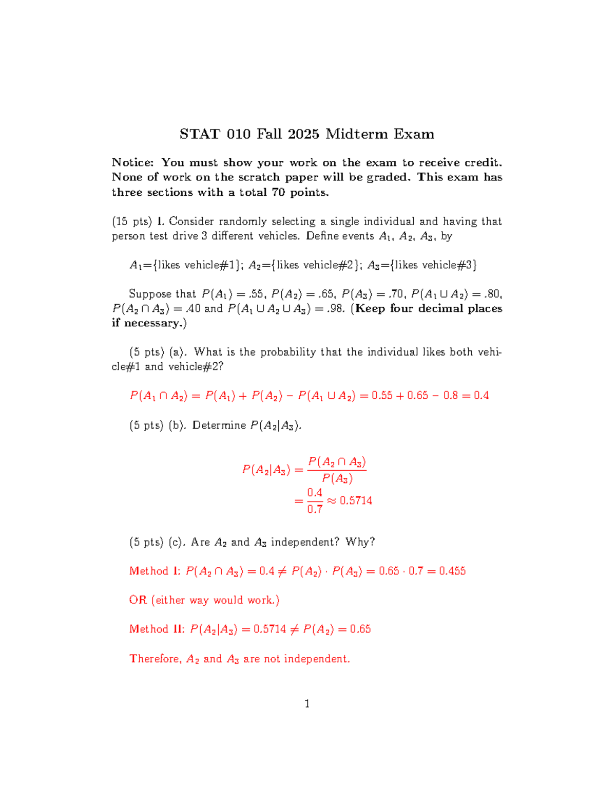 STAT 010 Fall 2025 Midterm Exam - Studocu