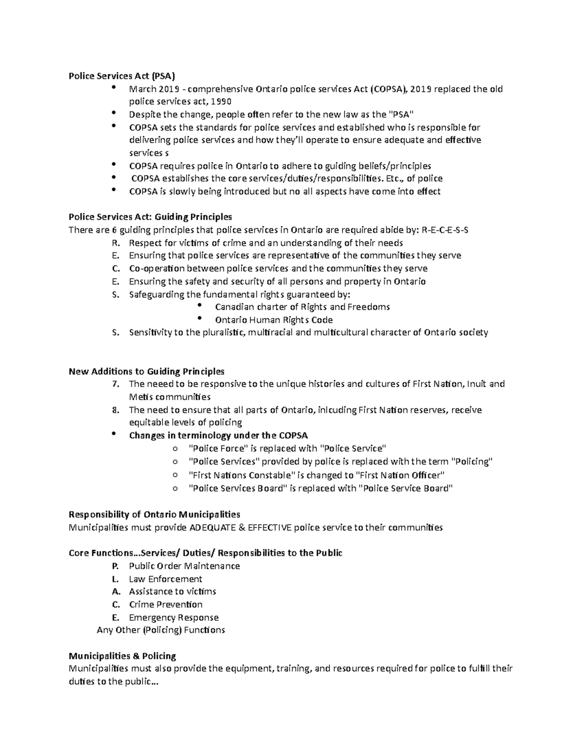 Week 2 - Lecture notes 2 - Police Services Act (PSA) March 2019 ...