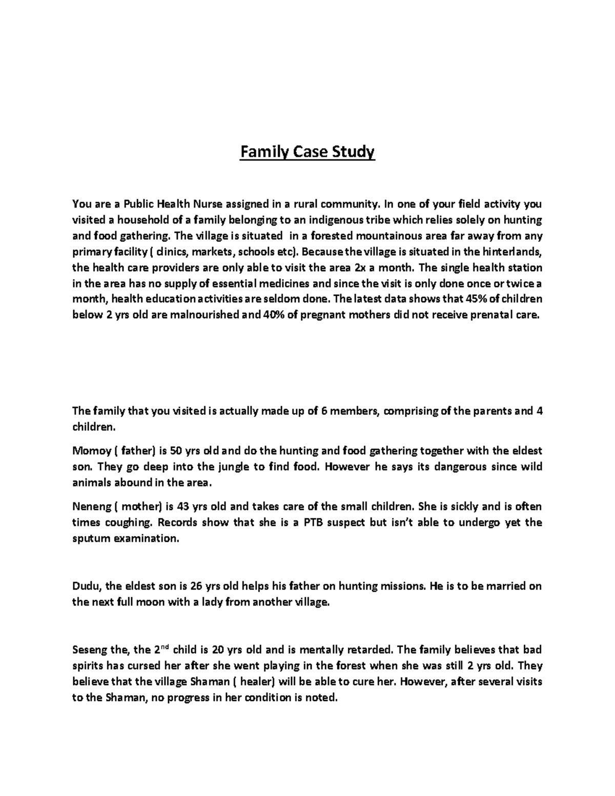 CHN Case Study - Practice case studies for Family Nursing. - Family ...