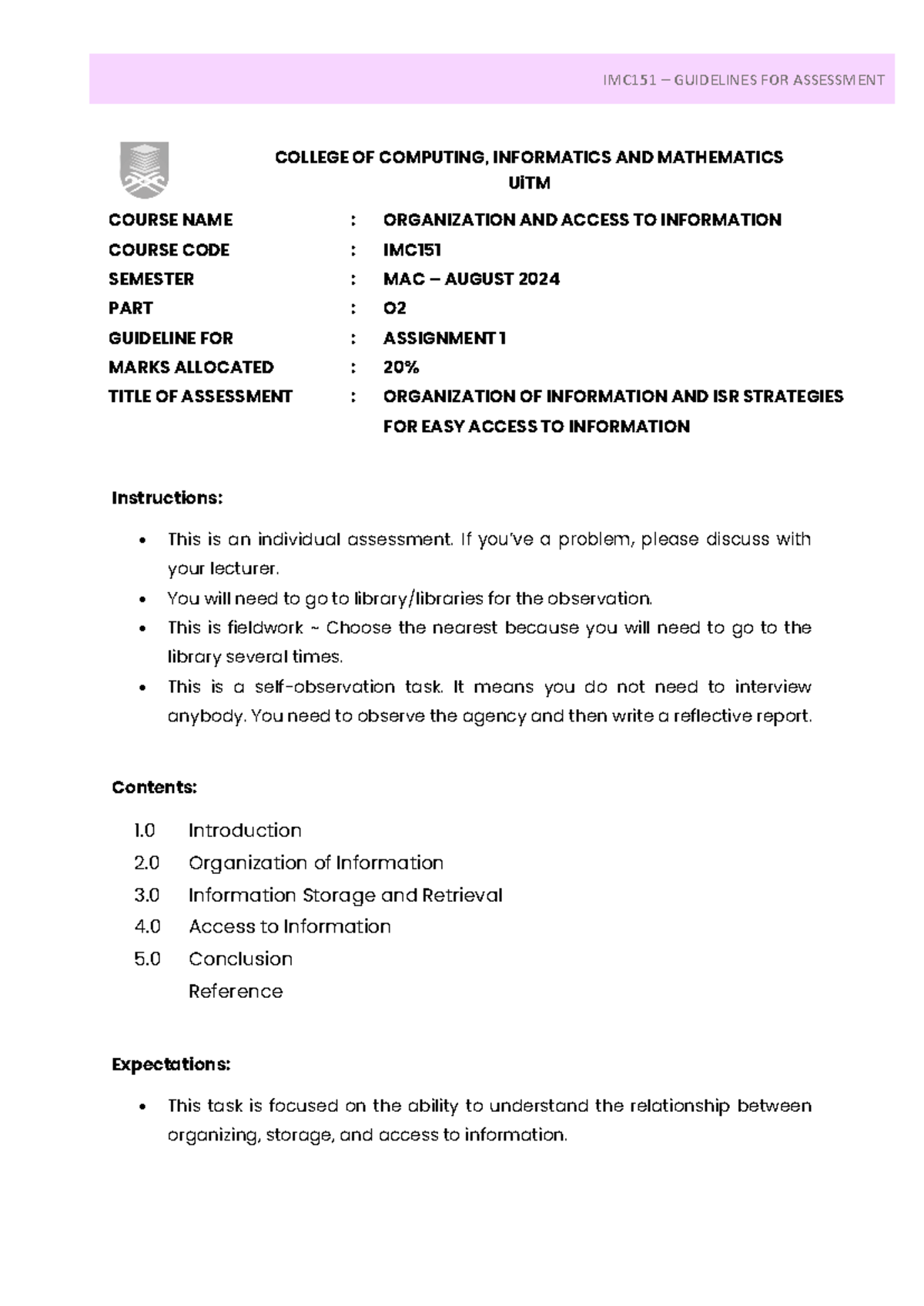 Guidelines for Assignment 1 - MAC 2024 copy - COLLEGE OF COMPUTING ...