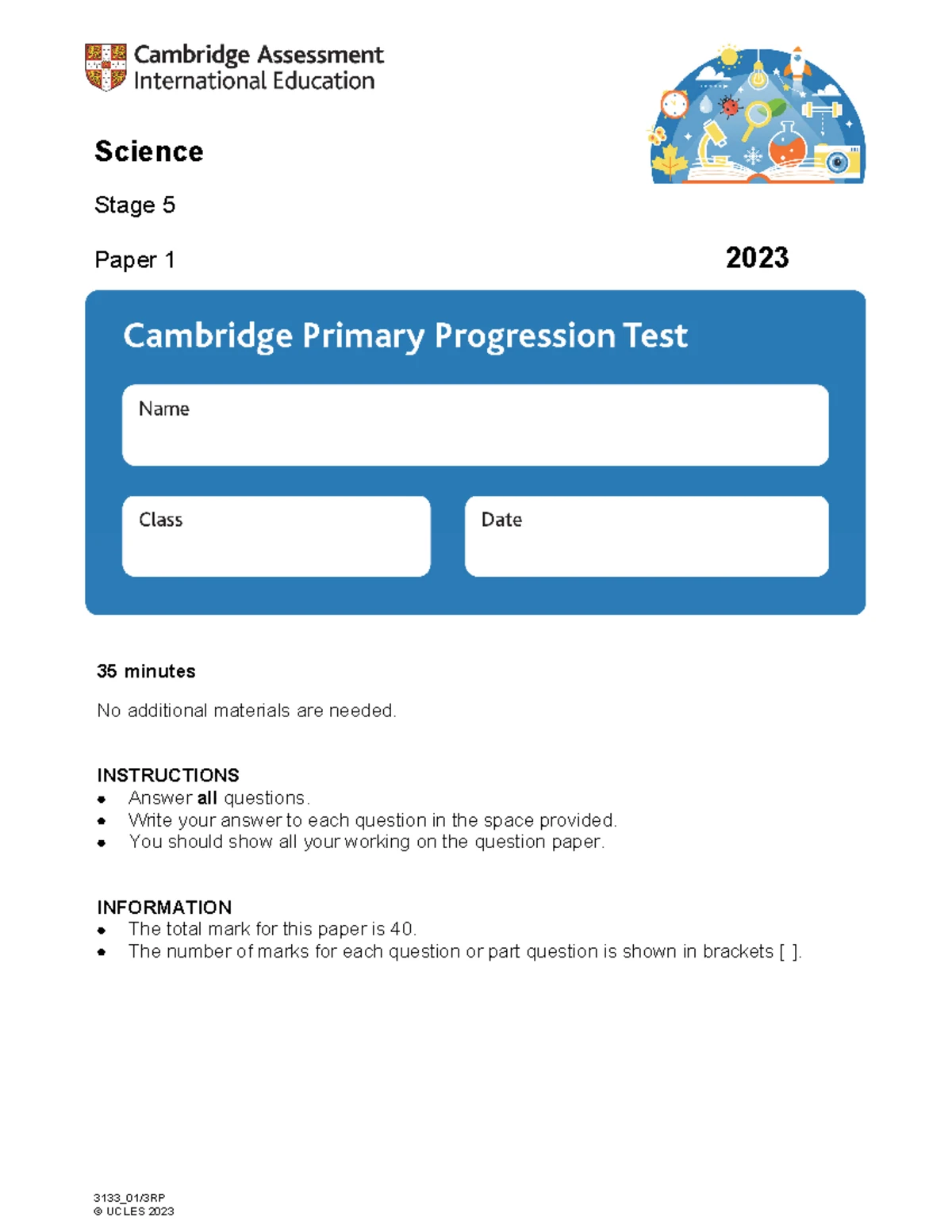 Cambridge primary progression test stage 3 science 2023 paper 1 studocu