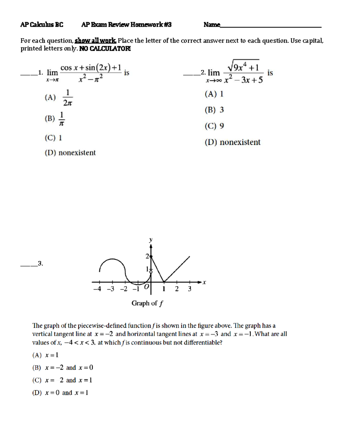 2017 Exam Review HW3 - AP Calculus BC AP Exam Review Homework #3 - Studocu