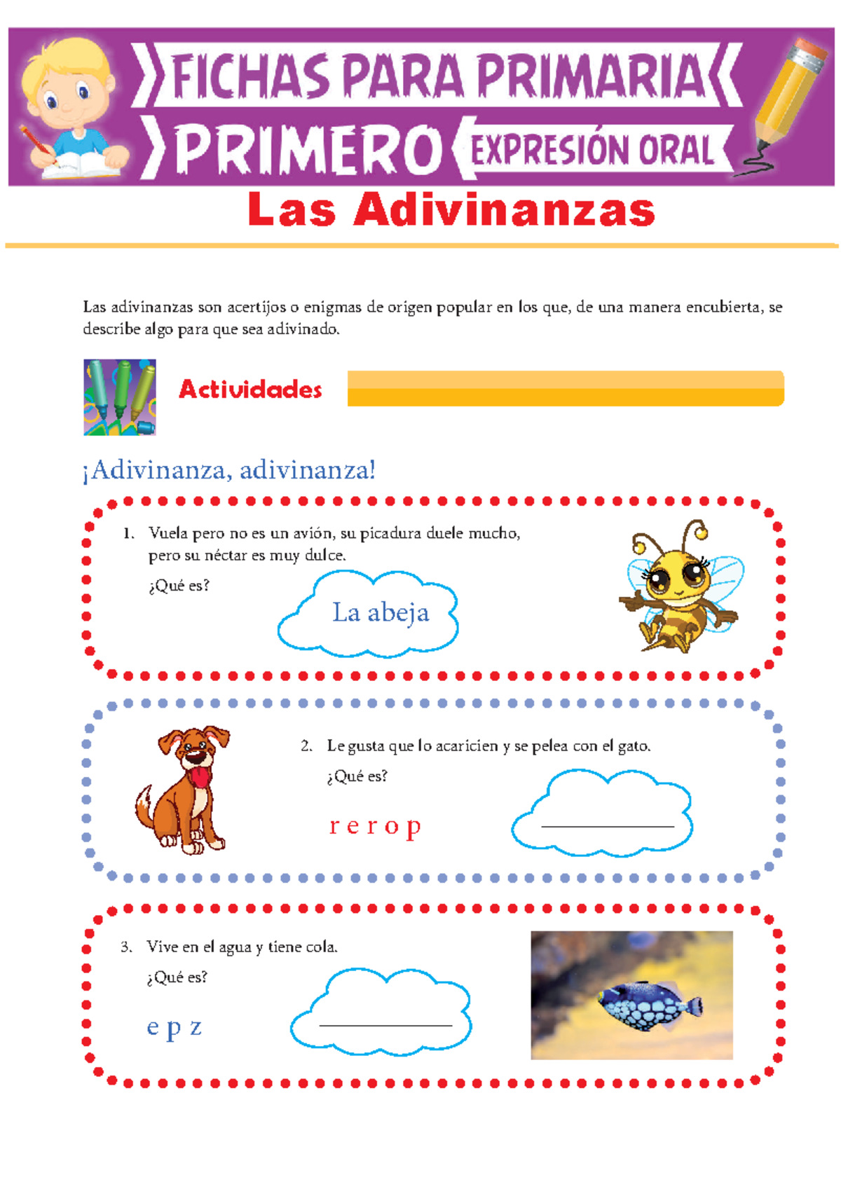 Adivinanzas para Primer Grado: Actividades y Descripción - Studocu