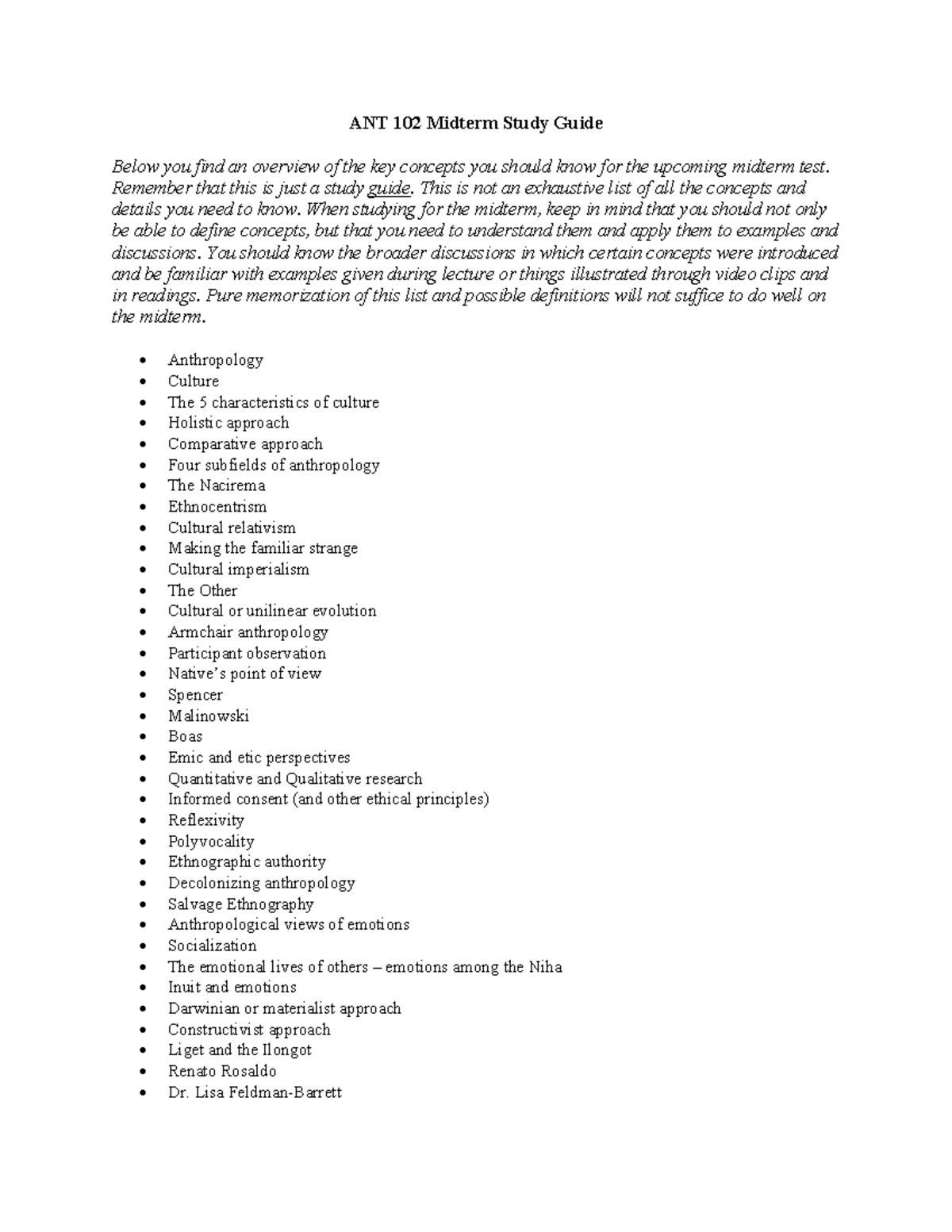 ANT 102 Midterm Study Guide: Key Concepts for Exam Preparation - Studocu