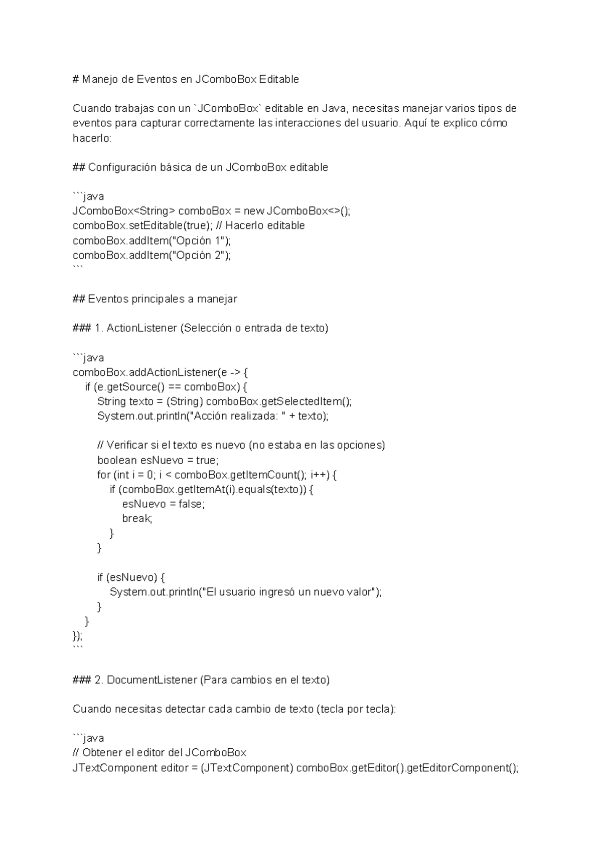 Manejo de Eventos en JComboBox Editable en Java - Ejemplo Práctico ...