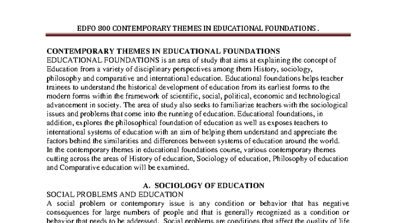 EDFO 800 Notes - It covers all areas in educational foundations ...