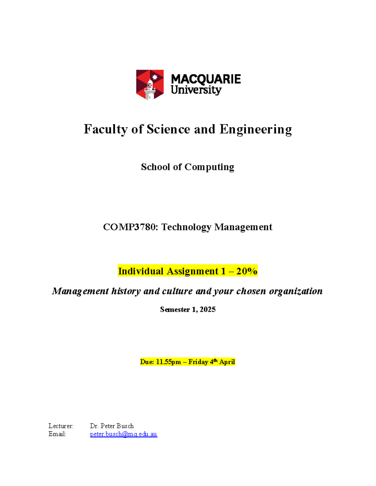 COMP3780: Tech Management Assignment 1 - Org History & Culture Analysis ...