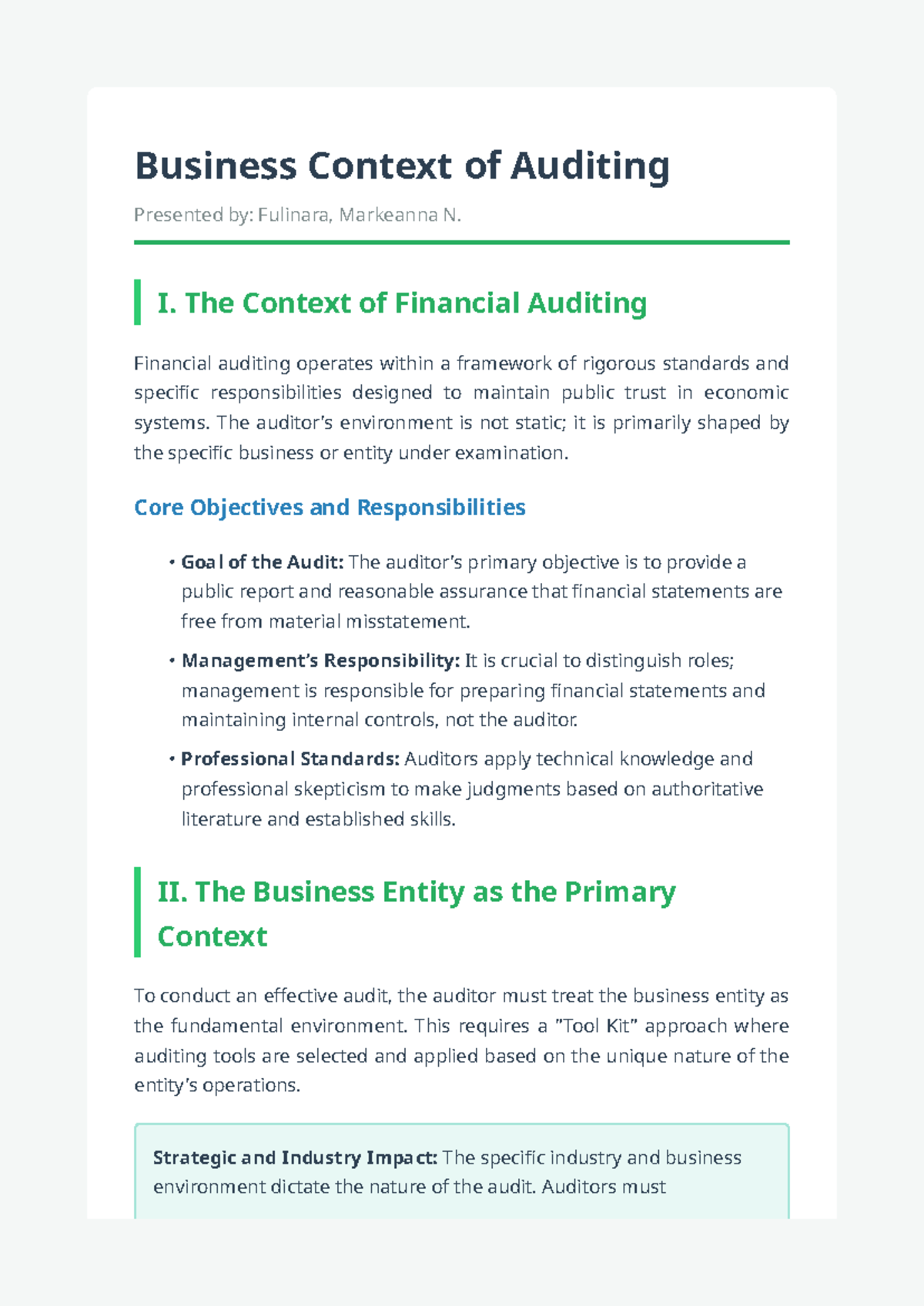 Business Context of Auditing: Key Objectives & Responsibilities - Studocu