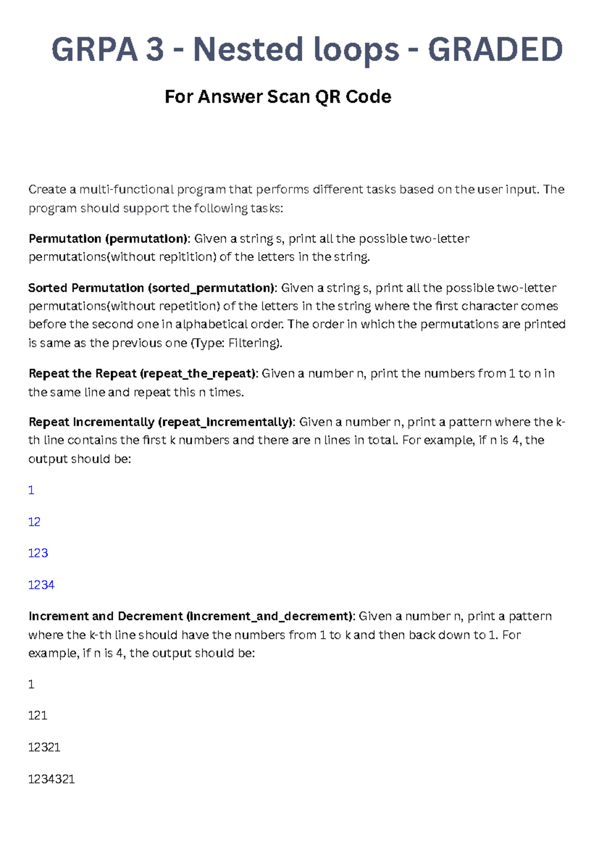 Week 3 GRPA 3 - Nested Loops Programming Task (Graded) - Studocu
