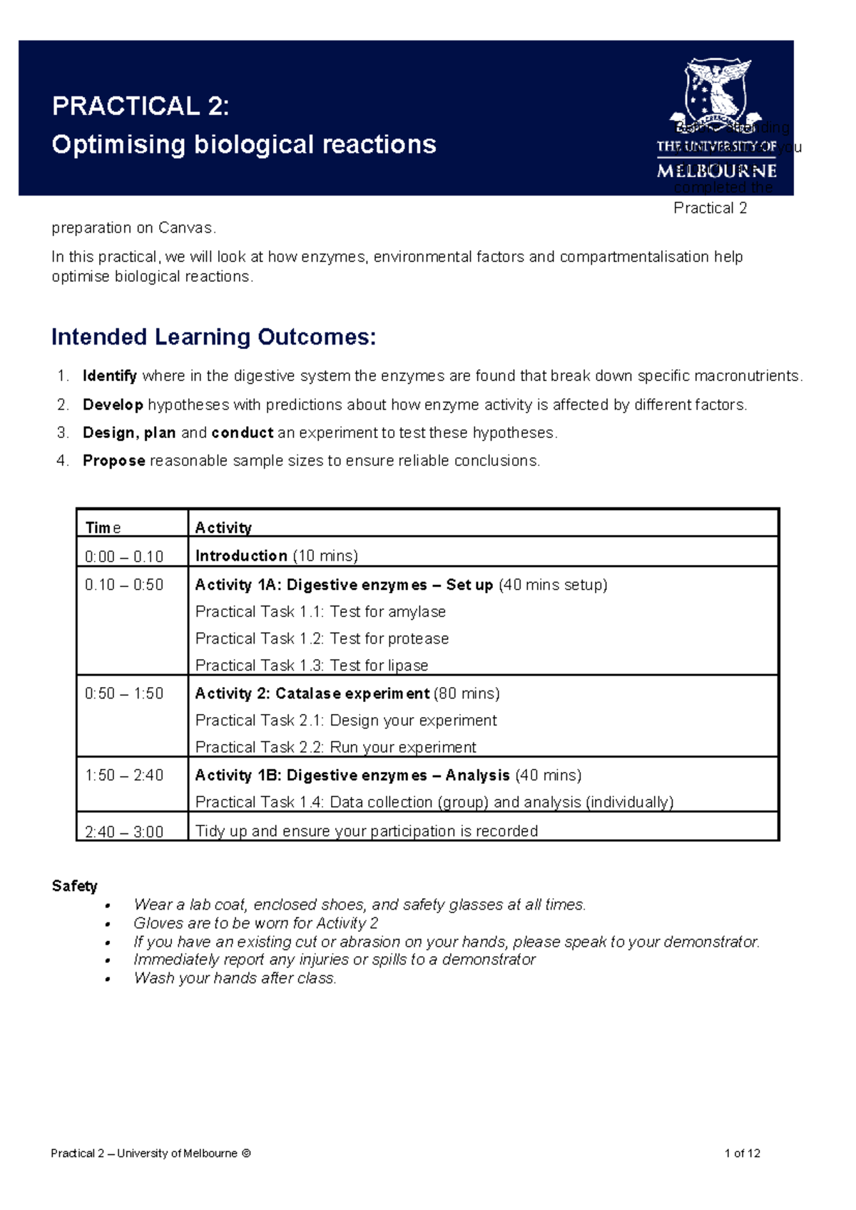 Practical 2: Optimising Biological Reactions - Student Worksheet - Studocu