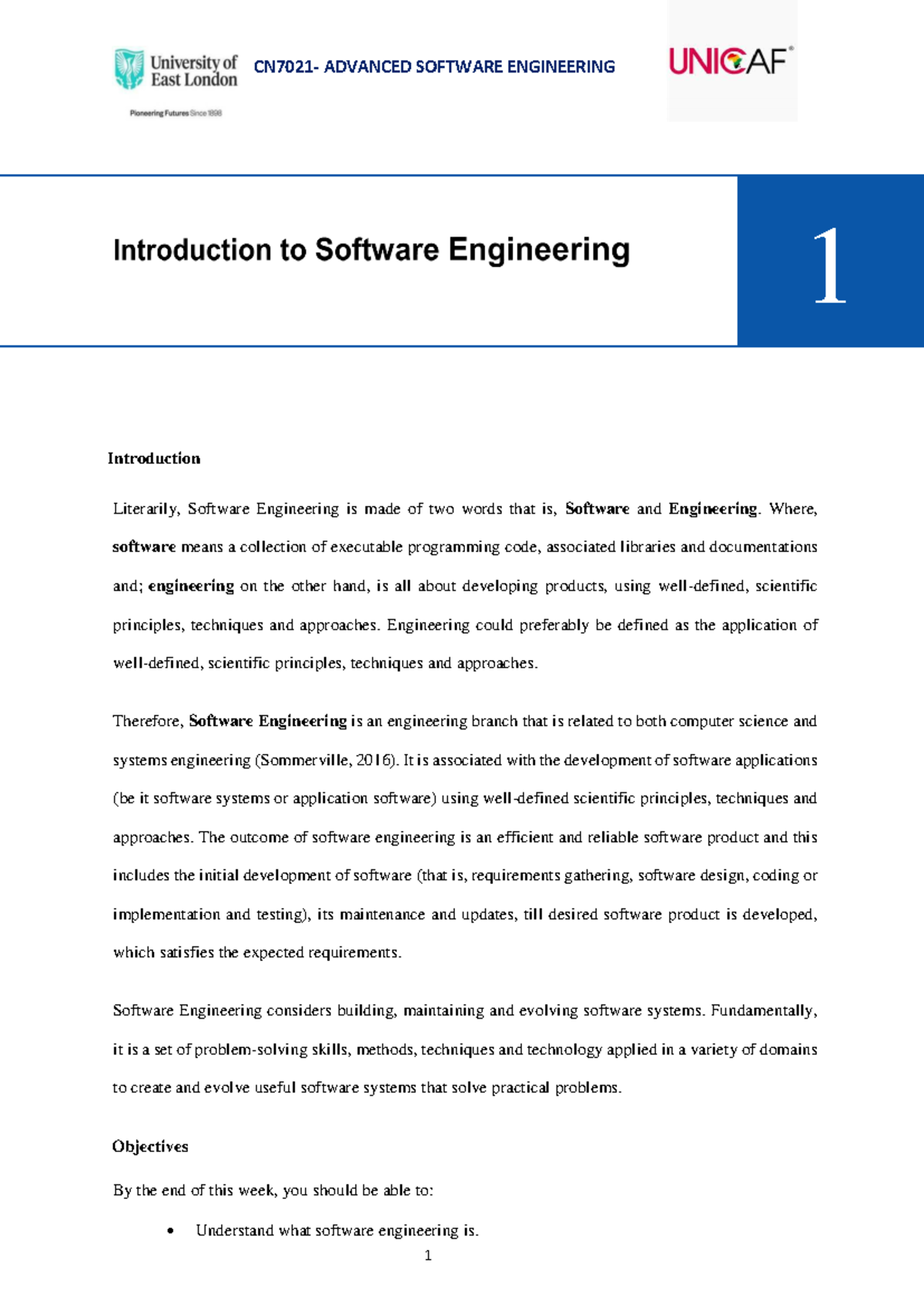 Week 1 Overview: Introduction to Software Engineering - CN-7021 - Studocu