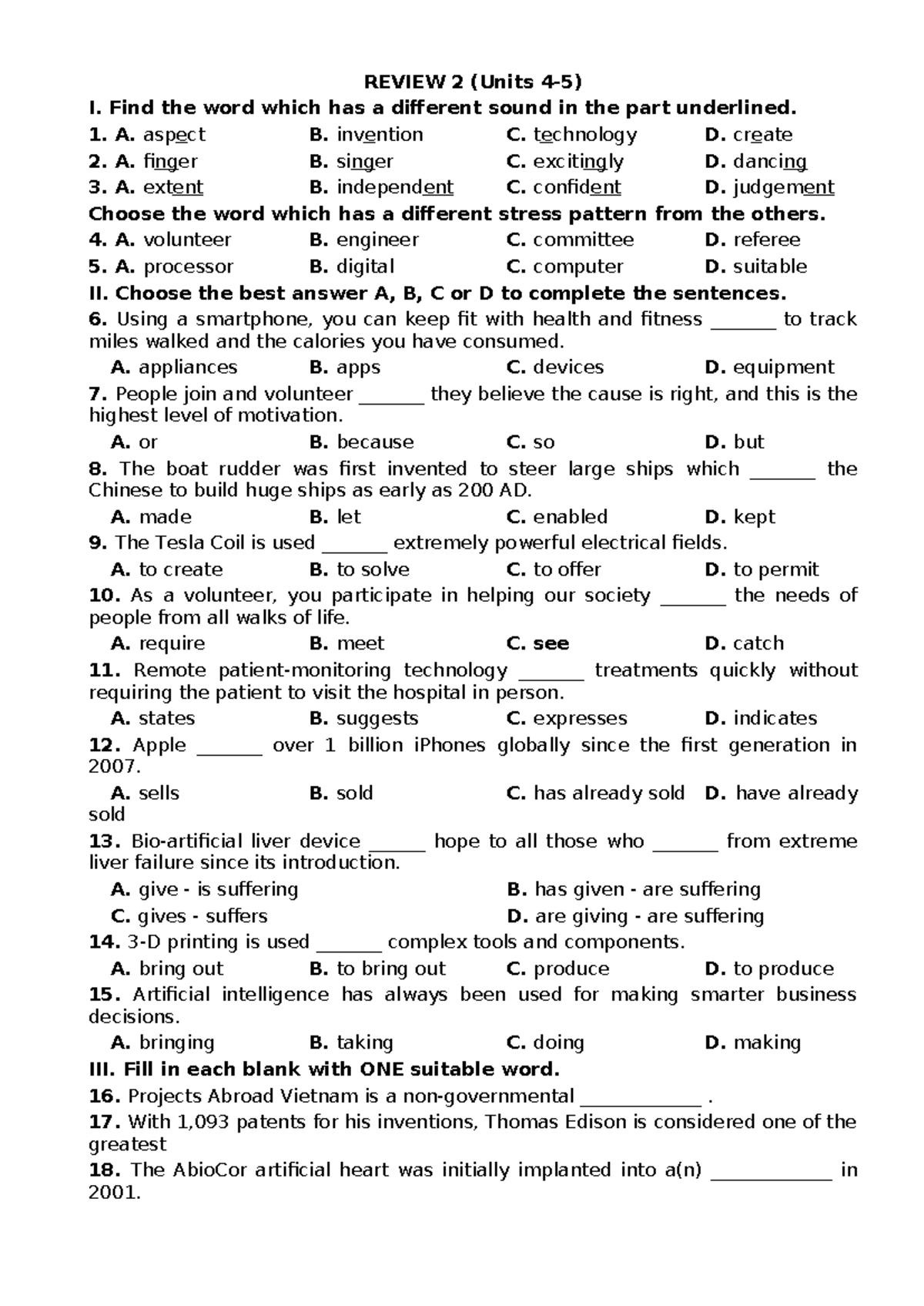 REVIEW 2 (Units 4-5) - Listening and Vocabulary Exercises - Studocu