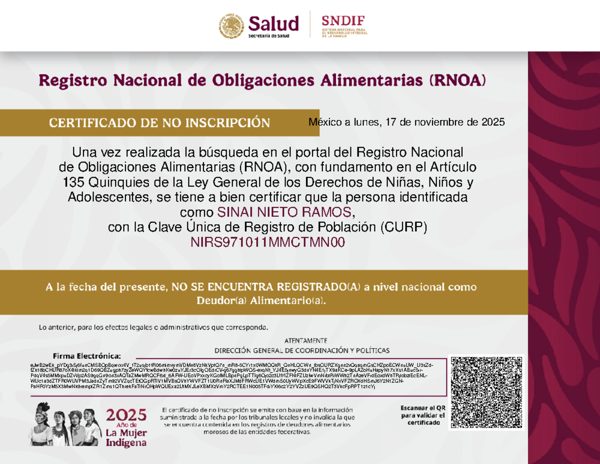 RNOA Certificado - Hrp - México a lunes, 17 de noviembre de 2025 Una ...