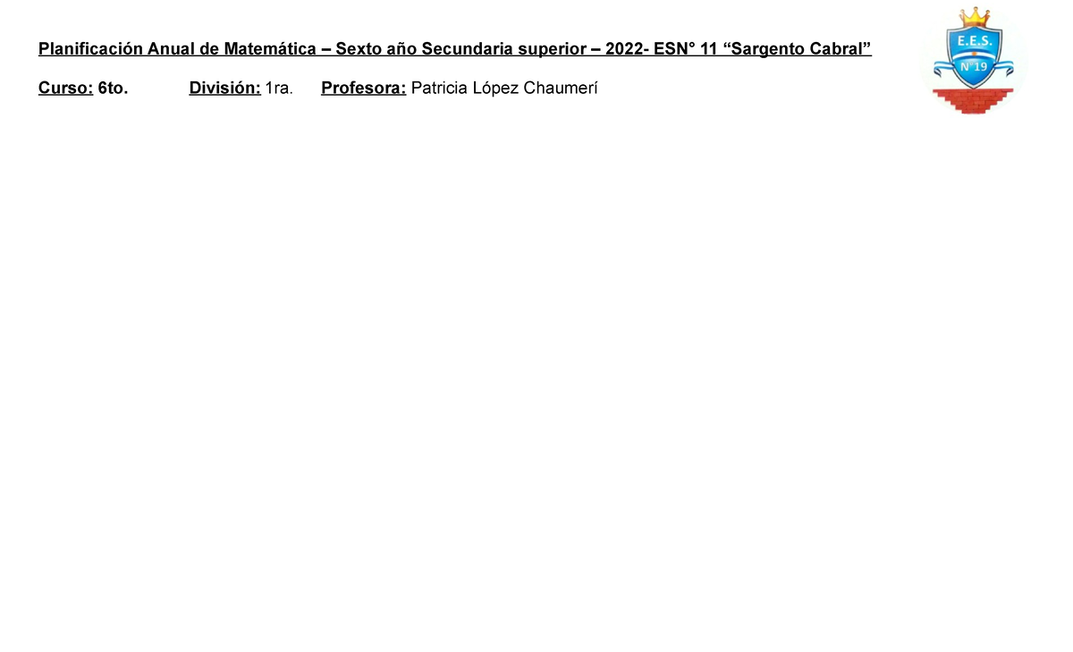 Planificación Anual de Matemáticas 6to Secundaria 2022 - ESN° 11 - Document Preview