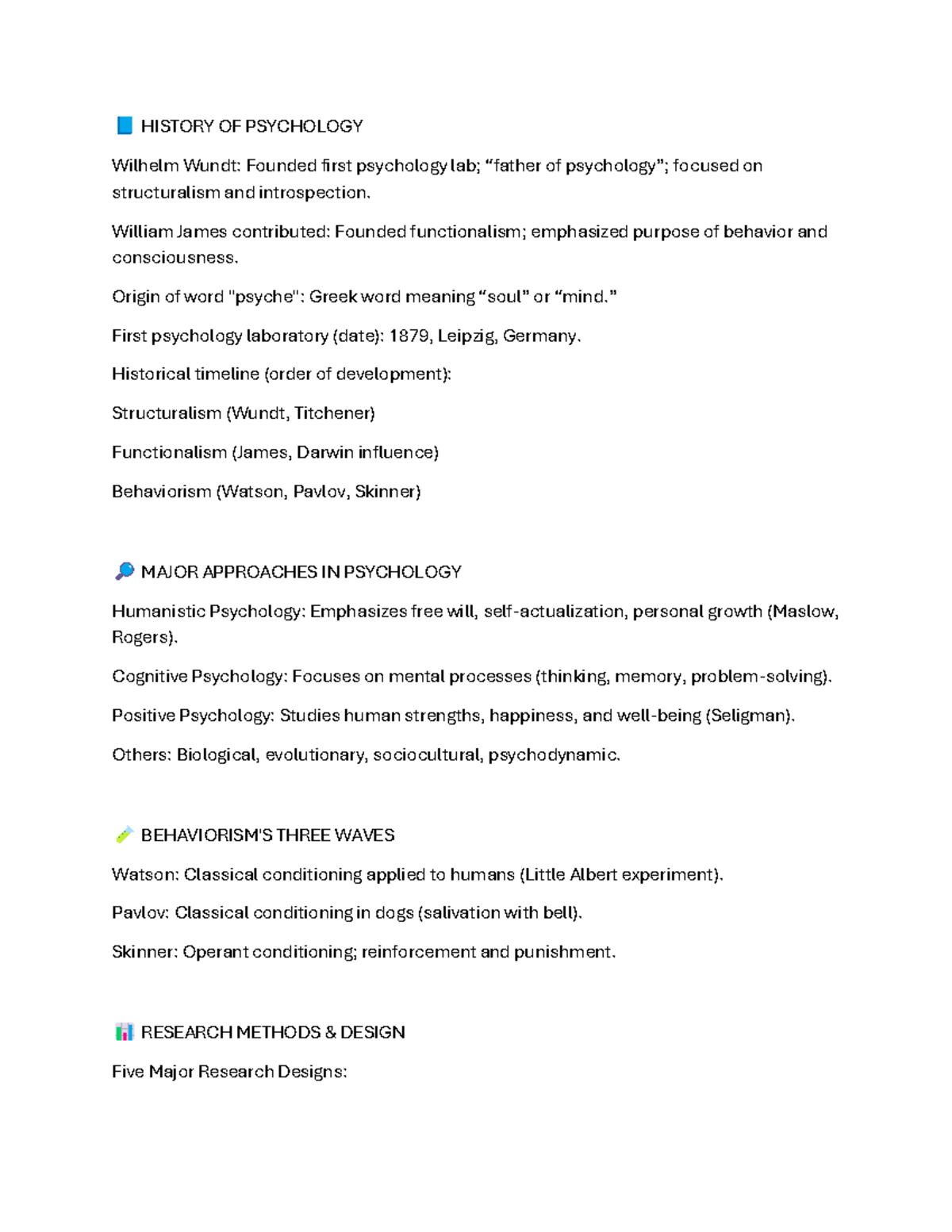 HIST 101: History and Major Approaches in Psychology Overview - Studocu