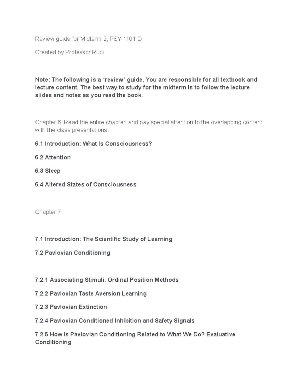 Midterm 2 Review Guide for PSY 1101 D by Dr. Ruci - Studocu