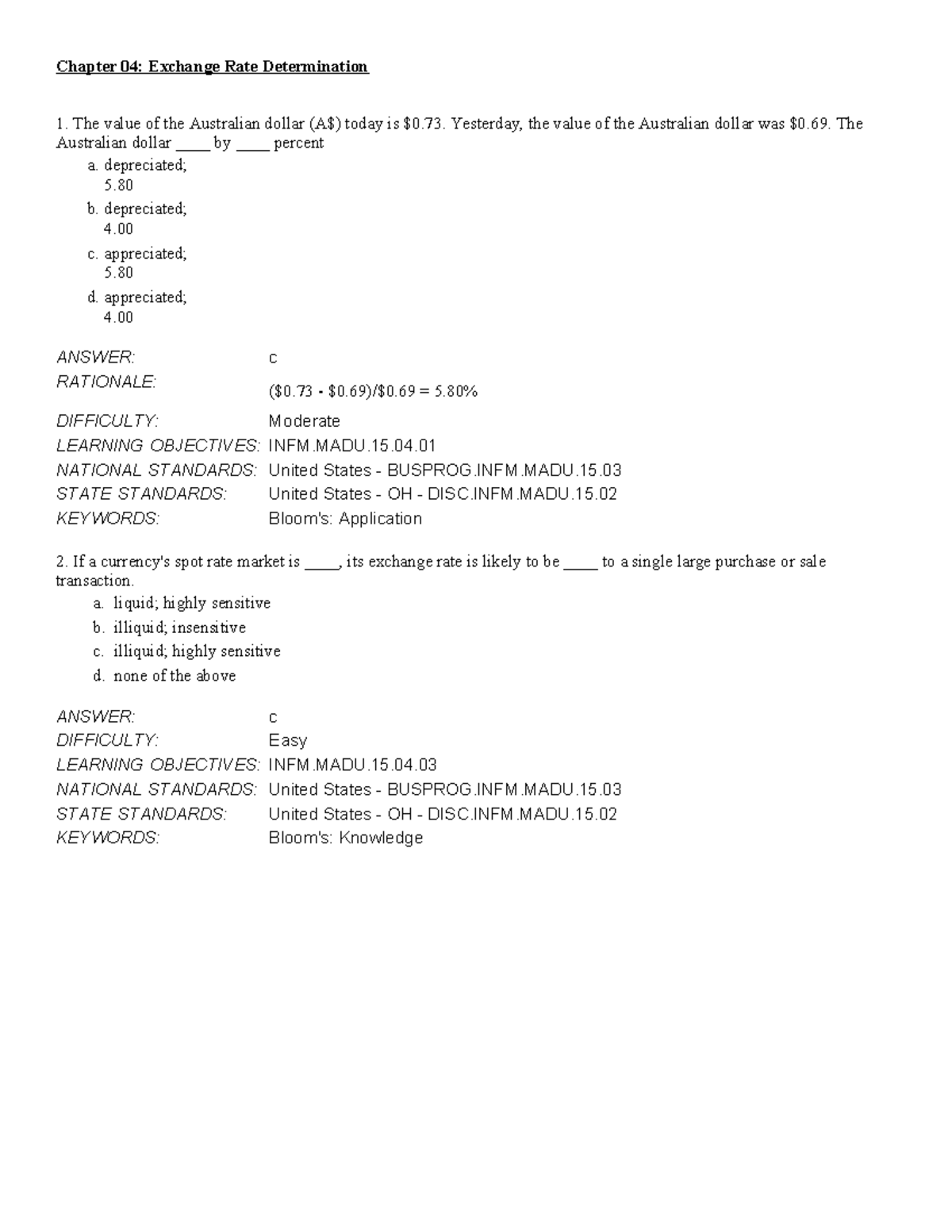 Chapter 04: Exchange Rate Determination - Madura 13e TB Insights - Studocu