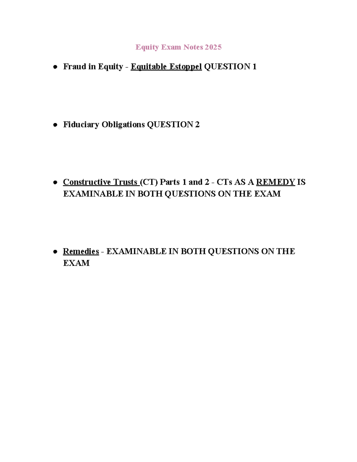 Equity Exam Notes 2025: Key Concepts on Estoppel & Fiduciary Duties ...