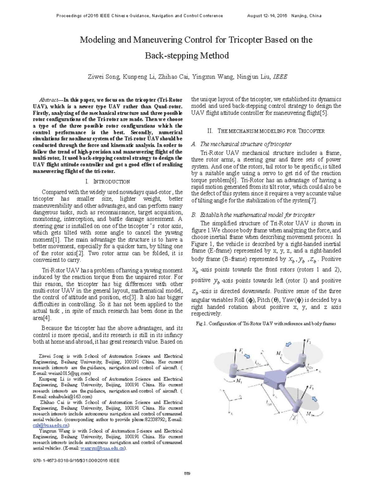 Modeling and Control of Tricopter UAV Dynamics - Proceedings of 2016 ...