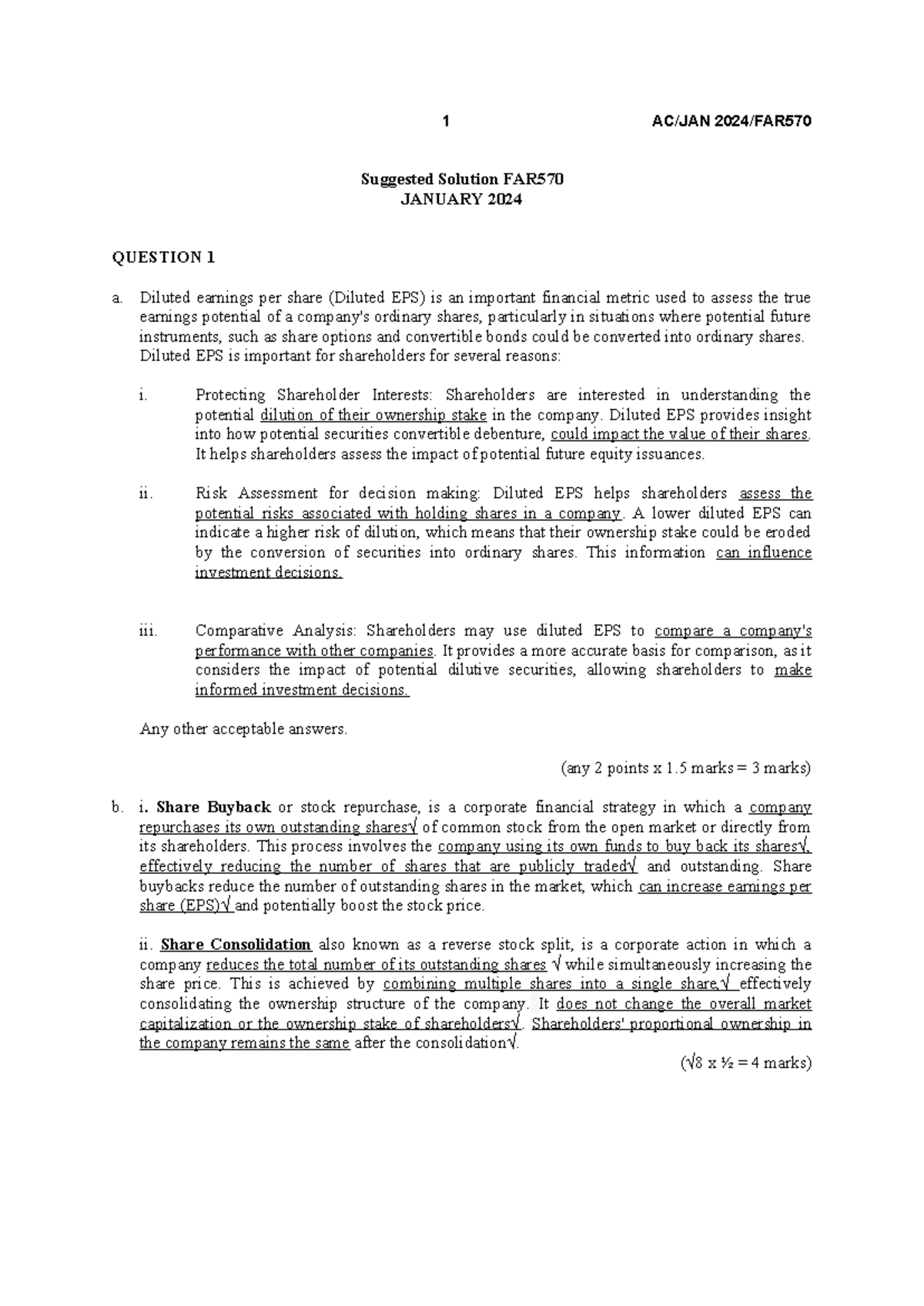 SS FAR570 - FA JAN 2024 - Suggested Solutions for Exam Questions - Studocu