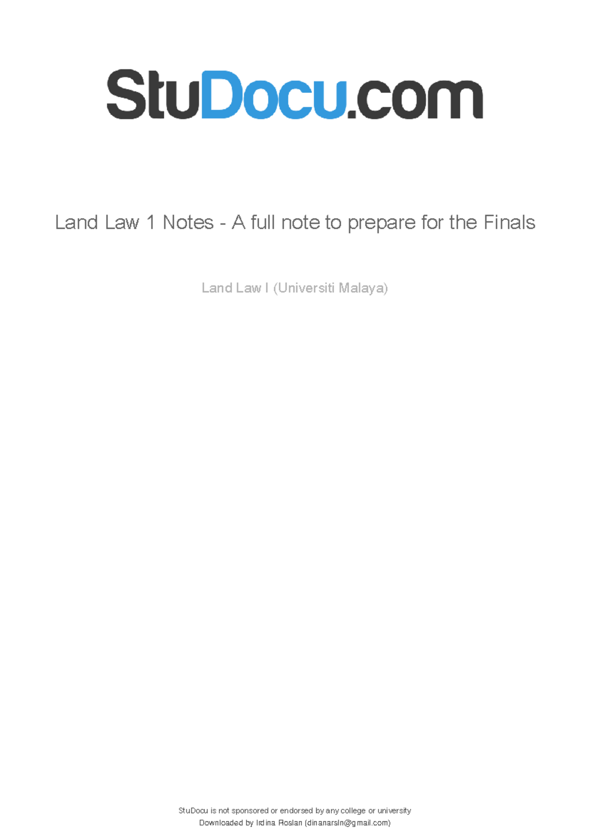 LAND LAW 1 Notes - ................................. - StuDocu is not ...