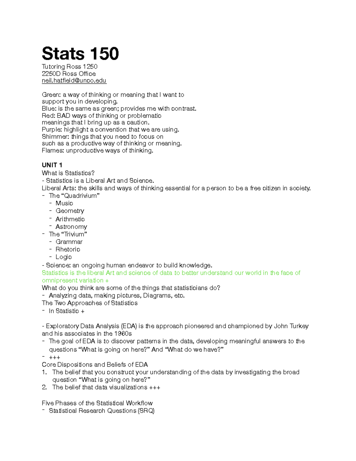Stats 150 - Lecture Notes on Statistics Concepts and Methods - Studocu