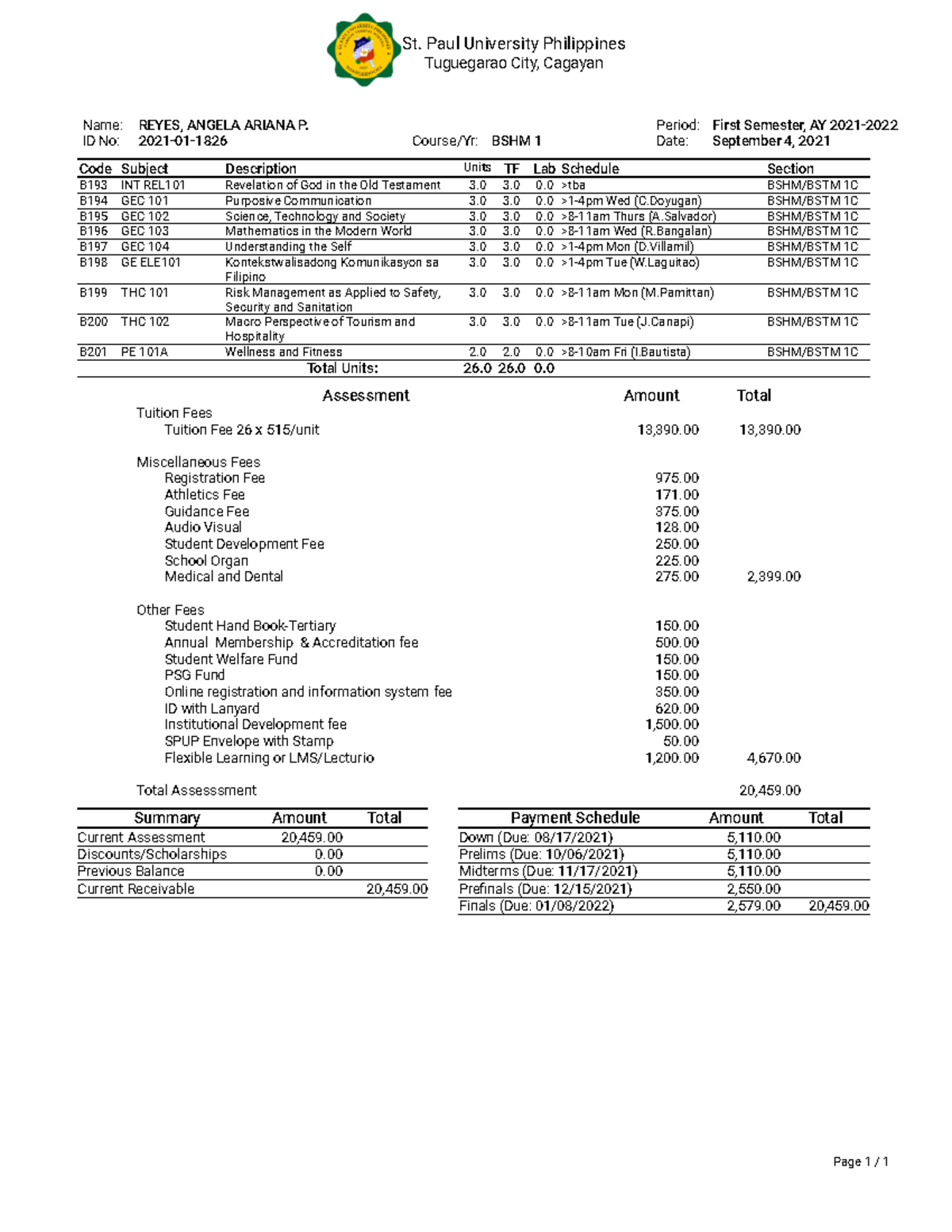 BSHM 1C: Tuition & Fees Overview for Hospitality Management AY 2021 ...