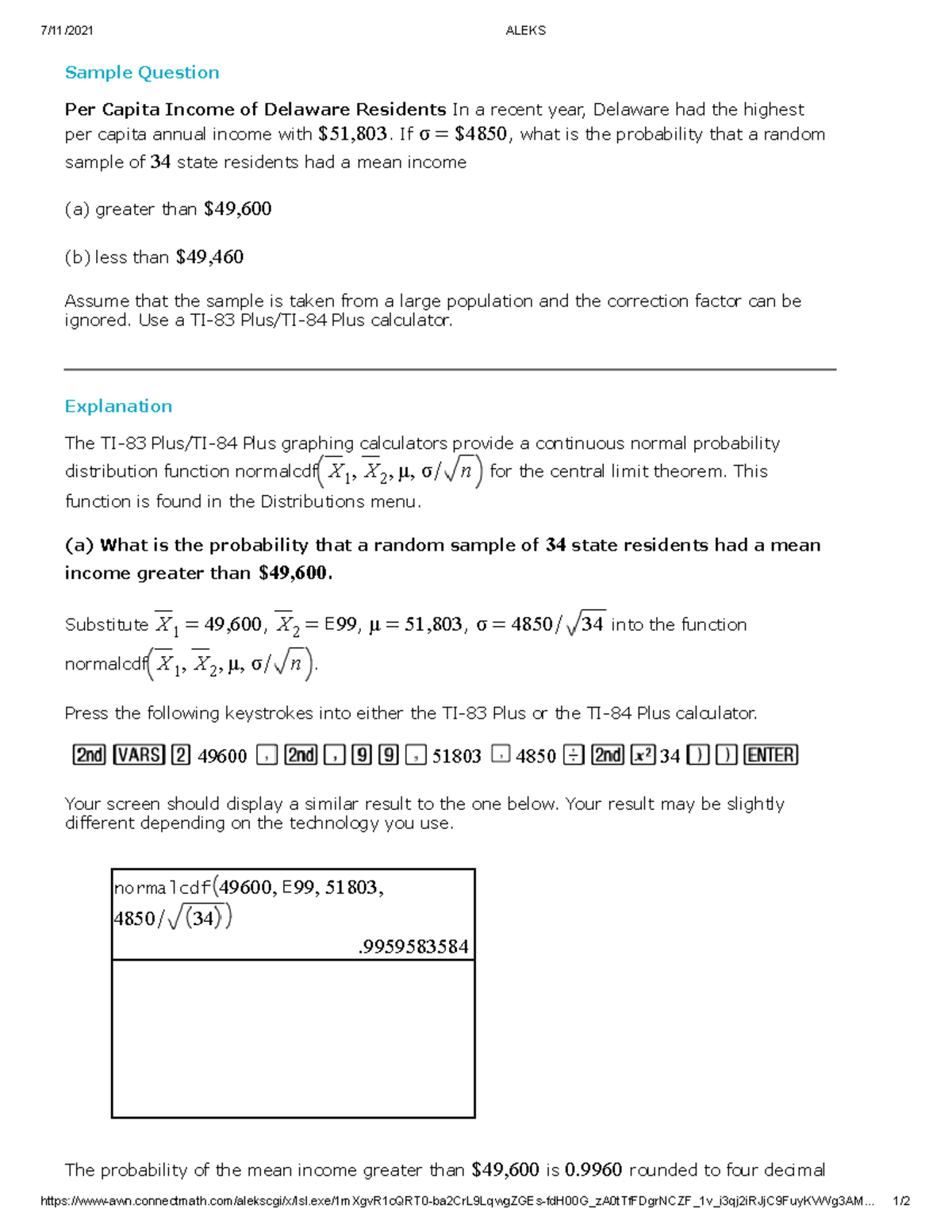 Probability and Statistics (STAT 101) - Income Mean Sample Problems ...