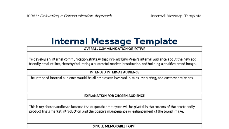 KCN1: Internal Message Template for Eco-Friendly Product Launch - Studocu