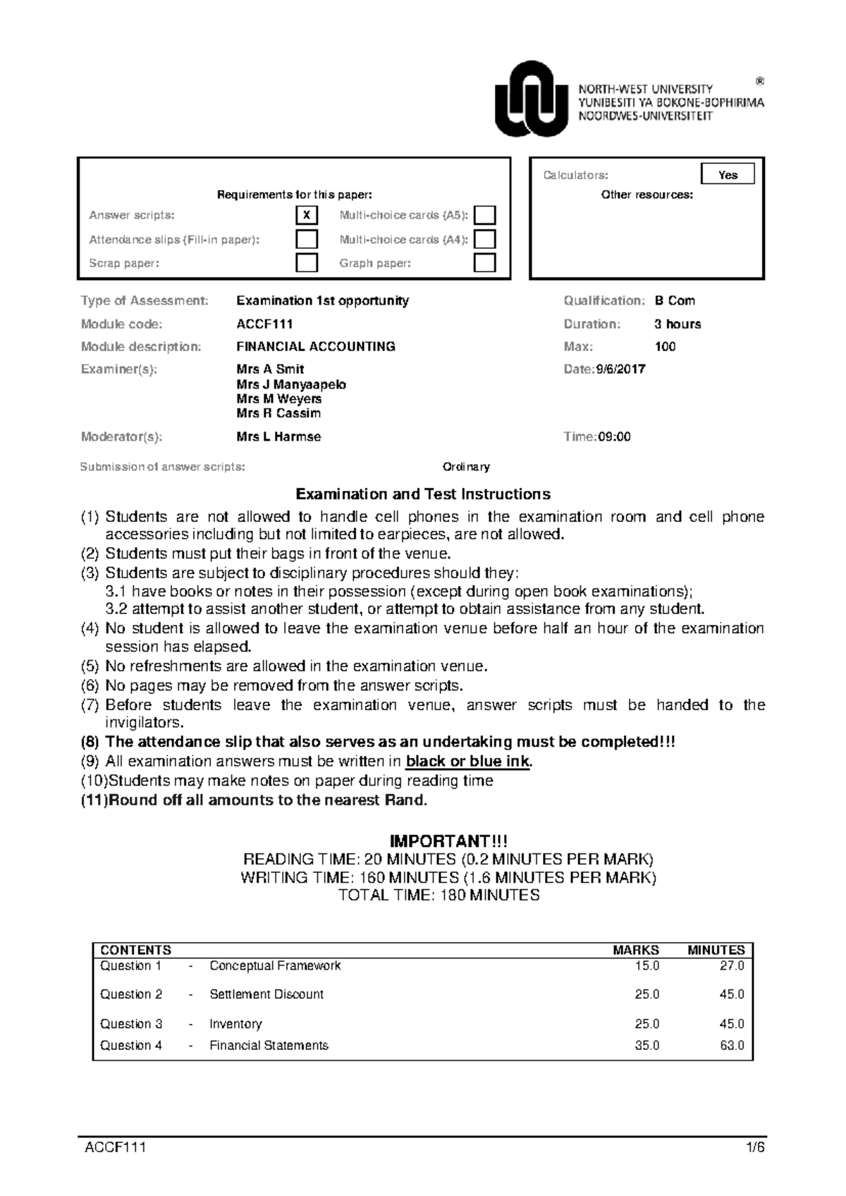 ACCF 111 Financial Accounting Exam Guidelines and Requirements - Studocu