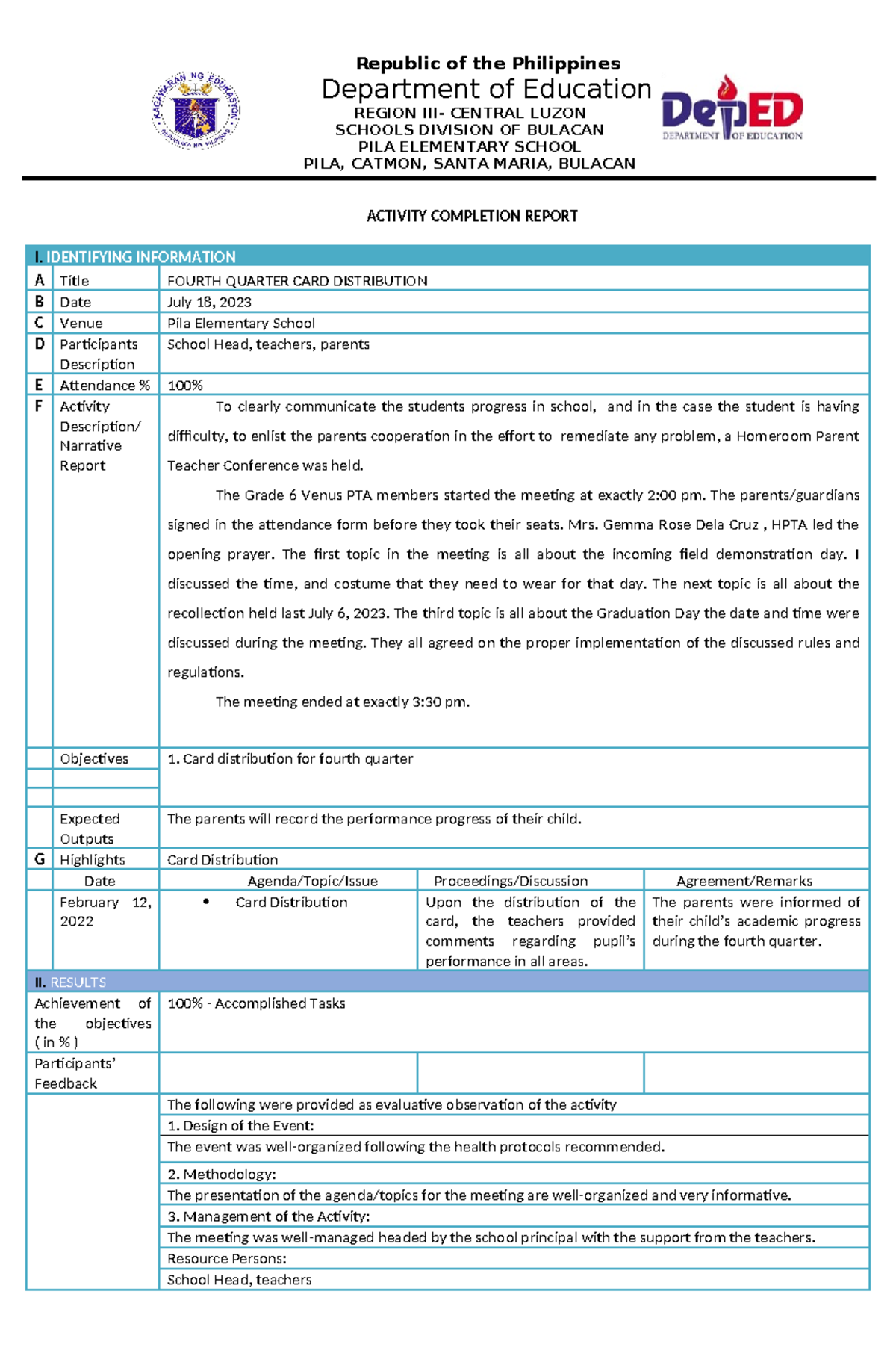 ACR carddistribution fourth - Republic of the Philippines Department of ...