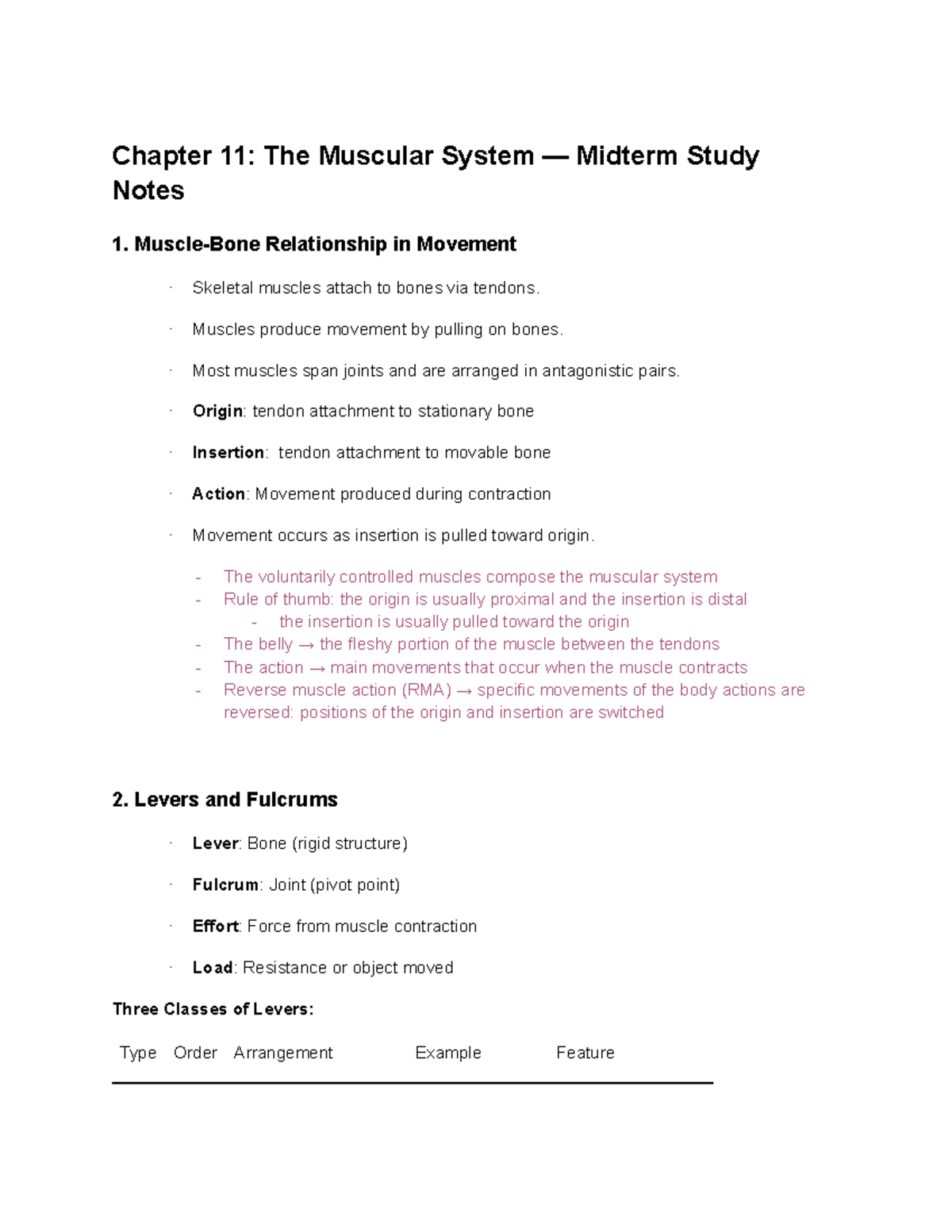 Chapter 11 & 12: The Muscular & Nervous Systems Midterm Study Notes ...