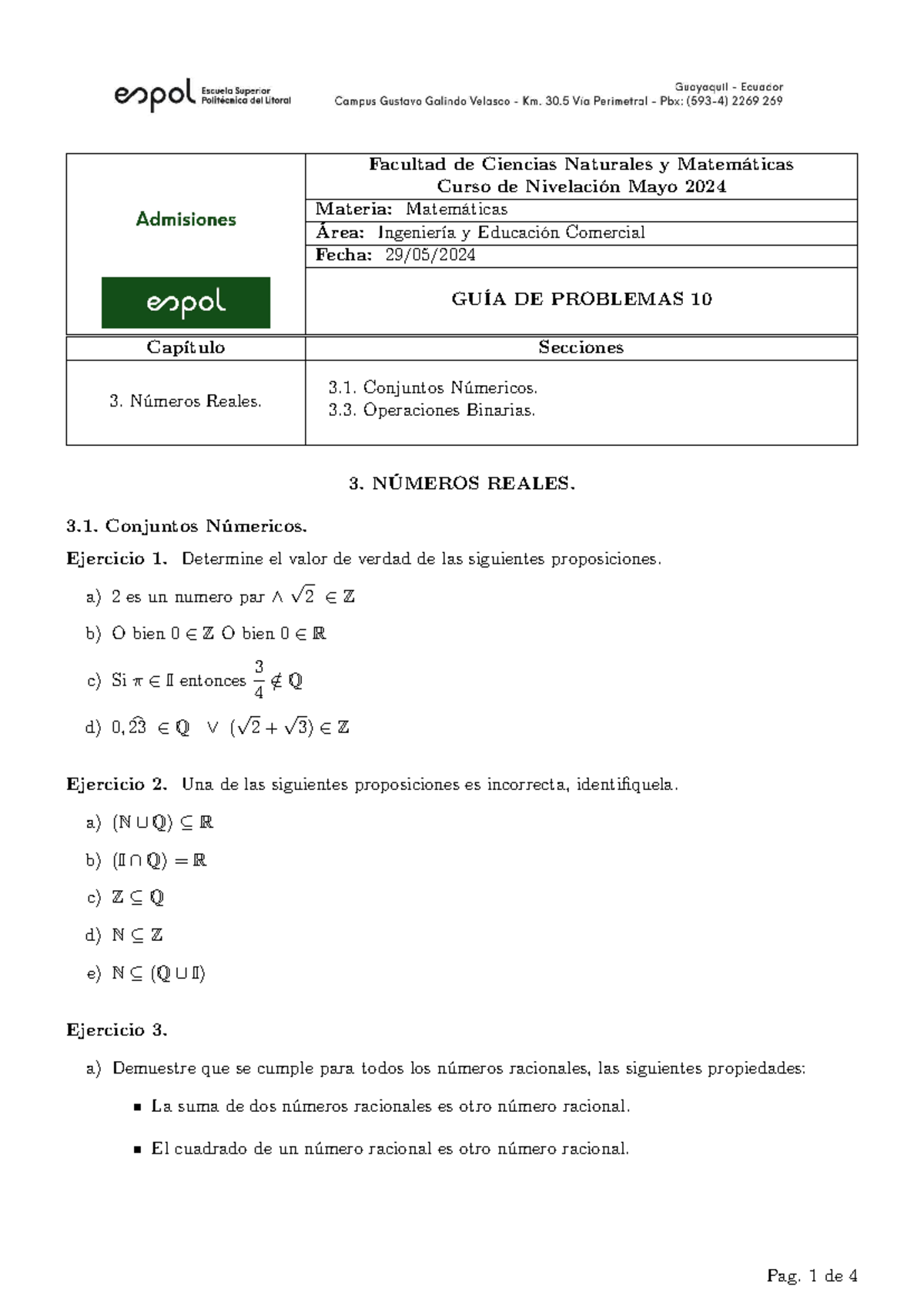 GP10 - Guía de Problemas de Matemáticas para Curso de Nivelación - Document Preview