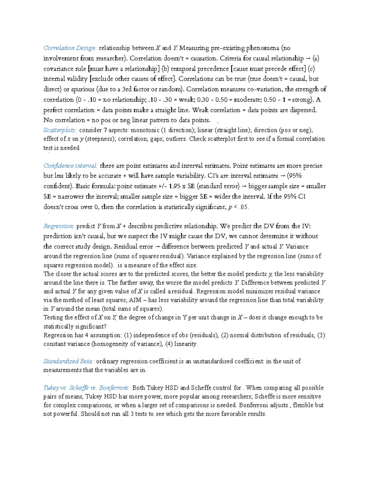 Psyu2248 cheat sheet - Correlation Design: relationship between X and Y ...