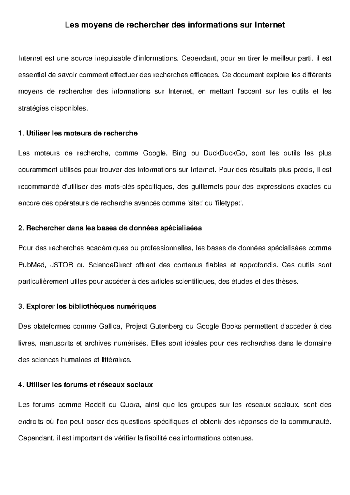 Methods for Searching Information on the Internet - Les moyens de ...