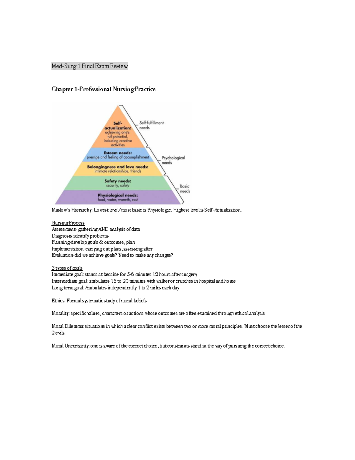 NURS 101 Final Exam Review: Nursing Practice, Pain Management & Ethics ...