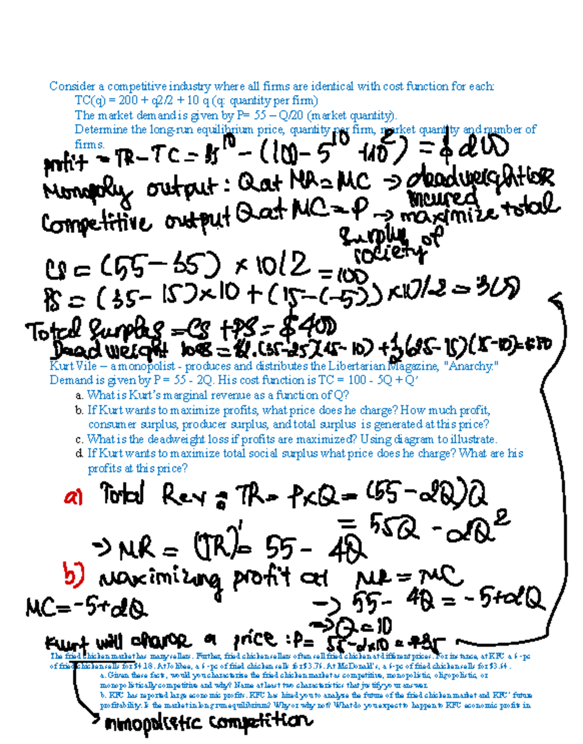 Microeconomics Final Exam Review: Competitive and Monopolistic Markets ...