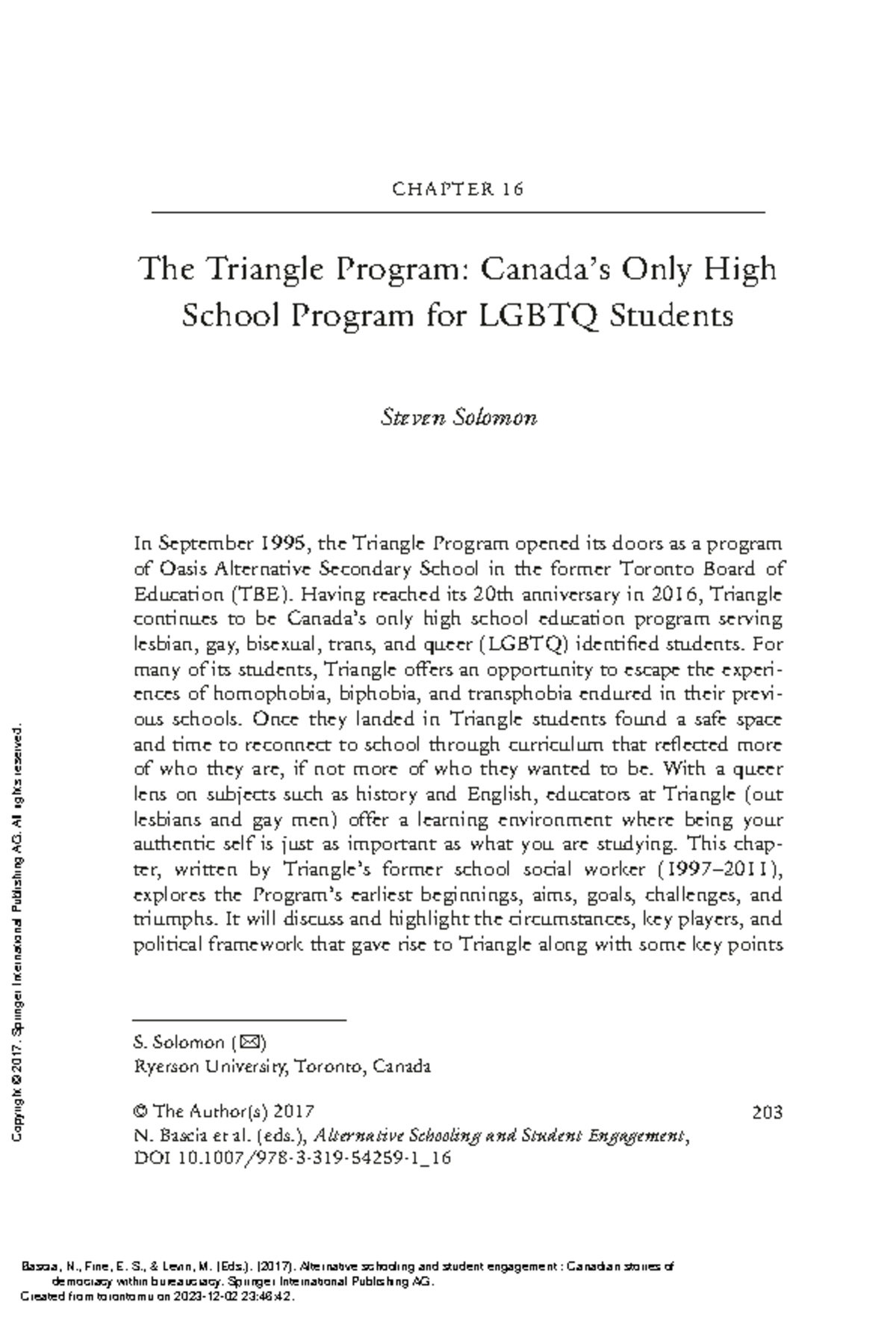 The Triangle Program: Canada's Unique LGBTQ High School Experience ...