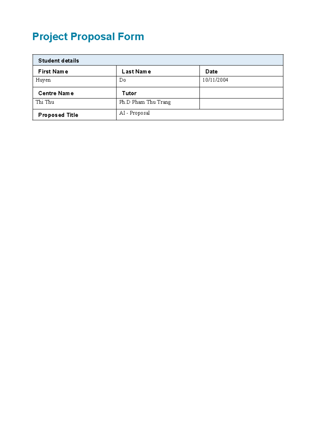 AI Project Proposal Form (Course Code: Guild-RP) - Studocu
