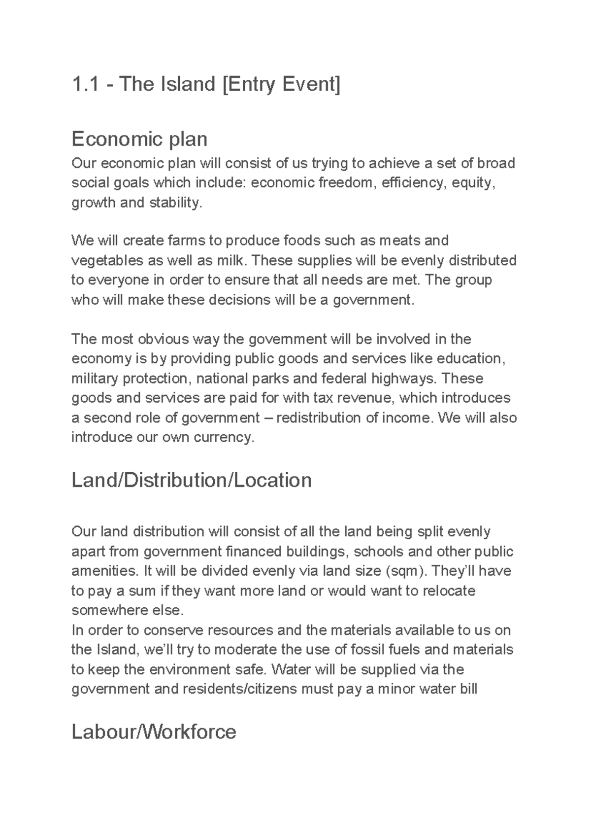 1.1 The Island Economic Plan: Strategies for Growth and Equity - Studocu
