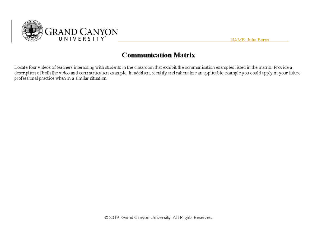 SPD-310 Communication Matrix Assignment Template and Analysis - Studocu