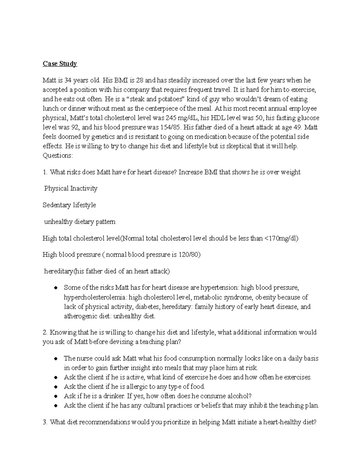 Case Study Teaching Plan for Cardiac Patients - FHN - Studocu