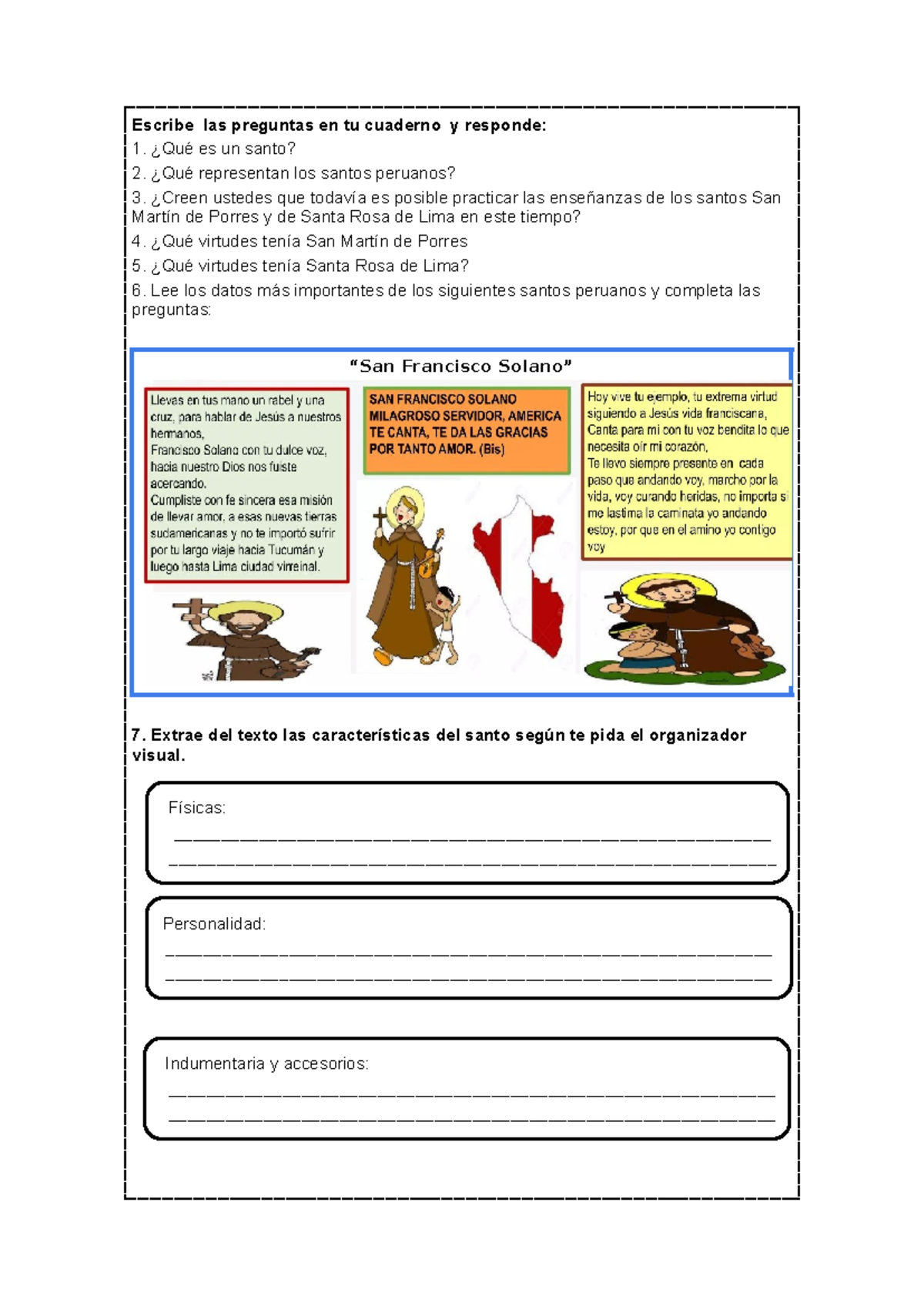 V Ciclo - Santos Peruanos: Preguntas y Actividades esenciales - Studocu