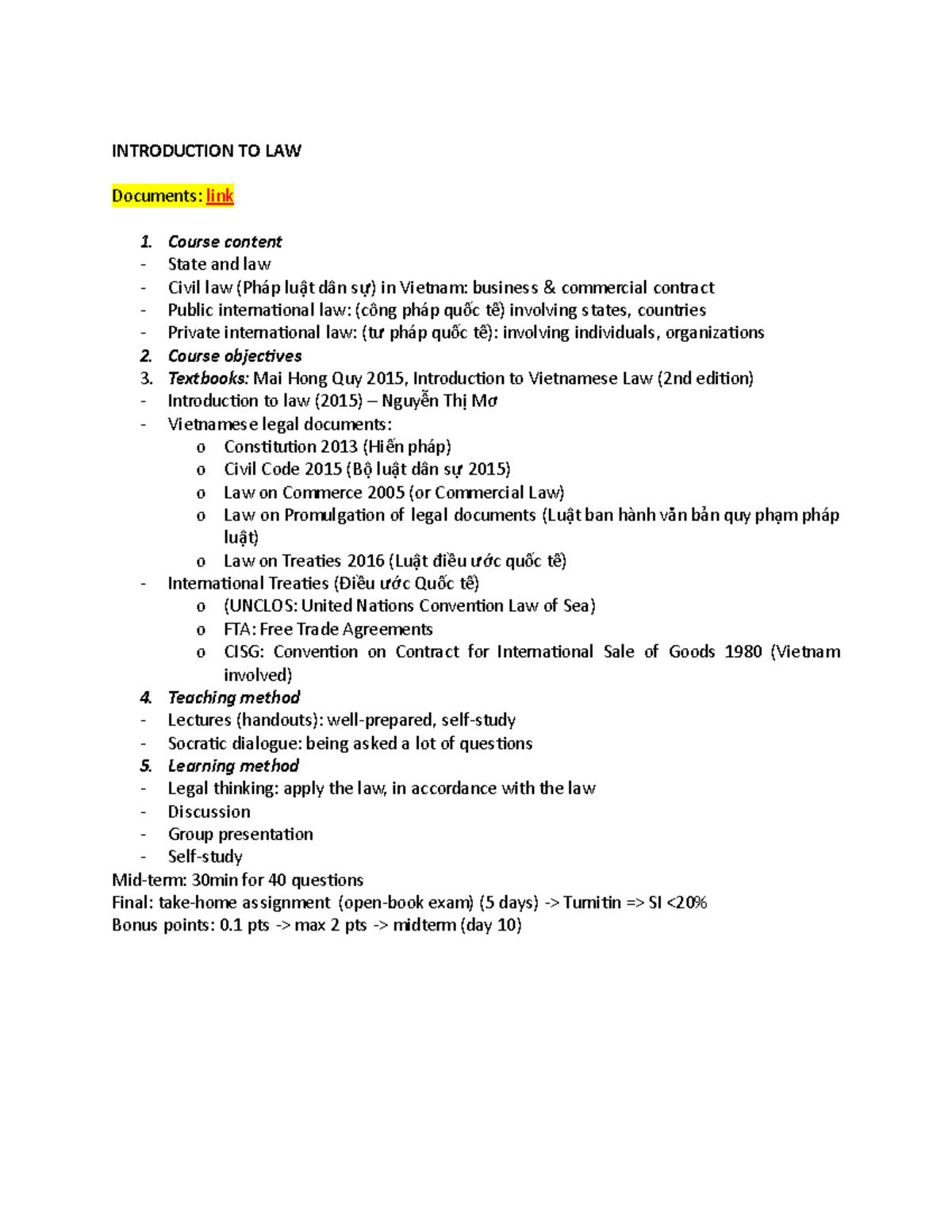 Introduction to Law (LAW101): Key Concepts and Course Overview - Studocu