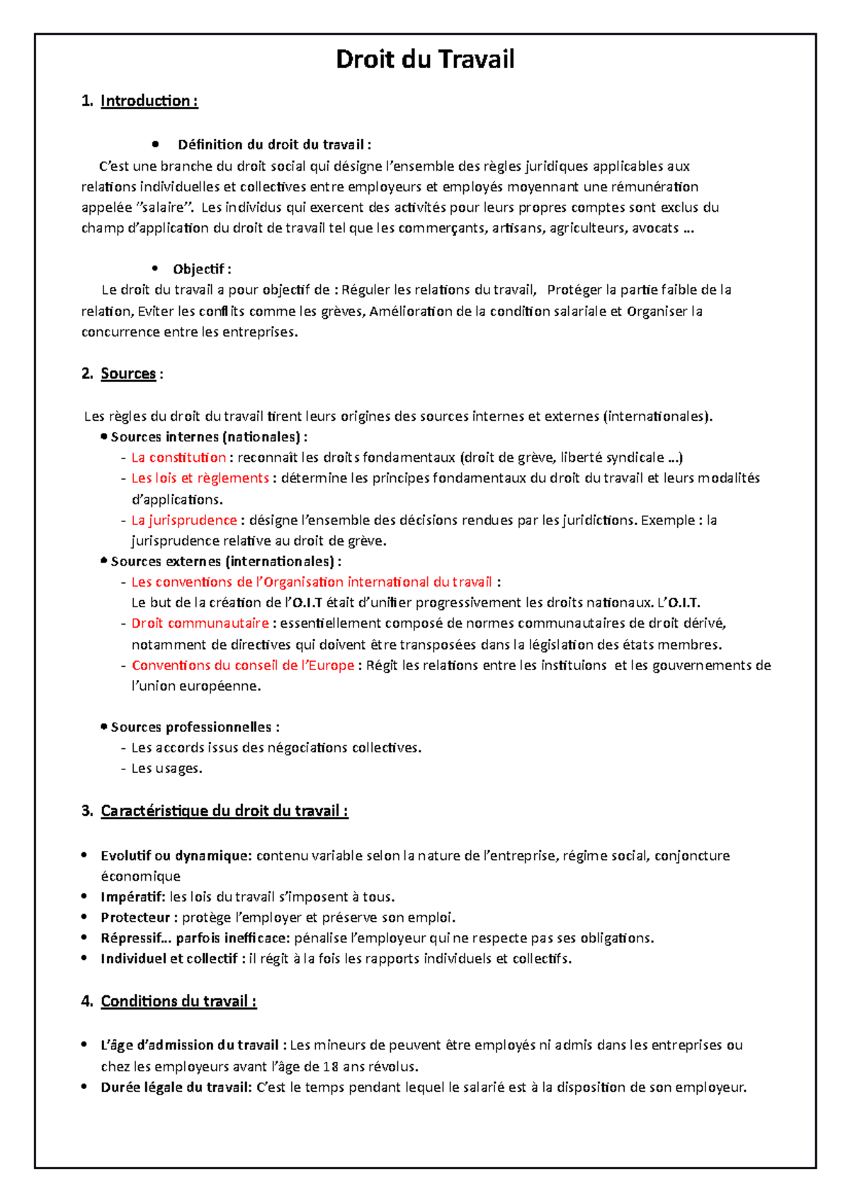 Résumé - Droit du Travail: Concepts et Règles Juridiques - Studocu