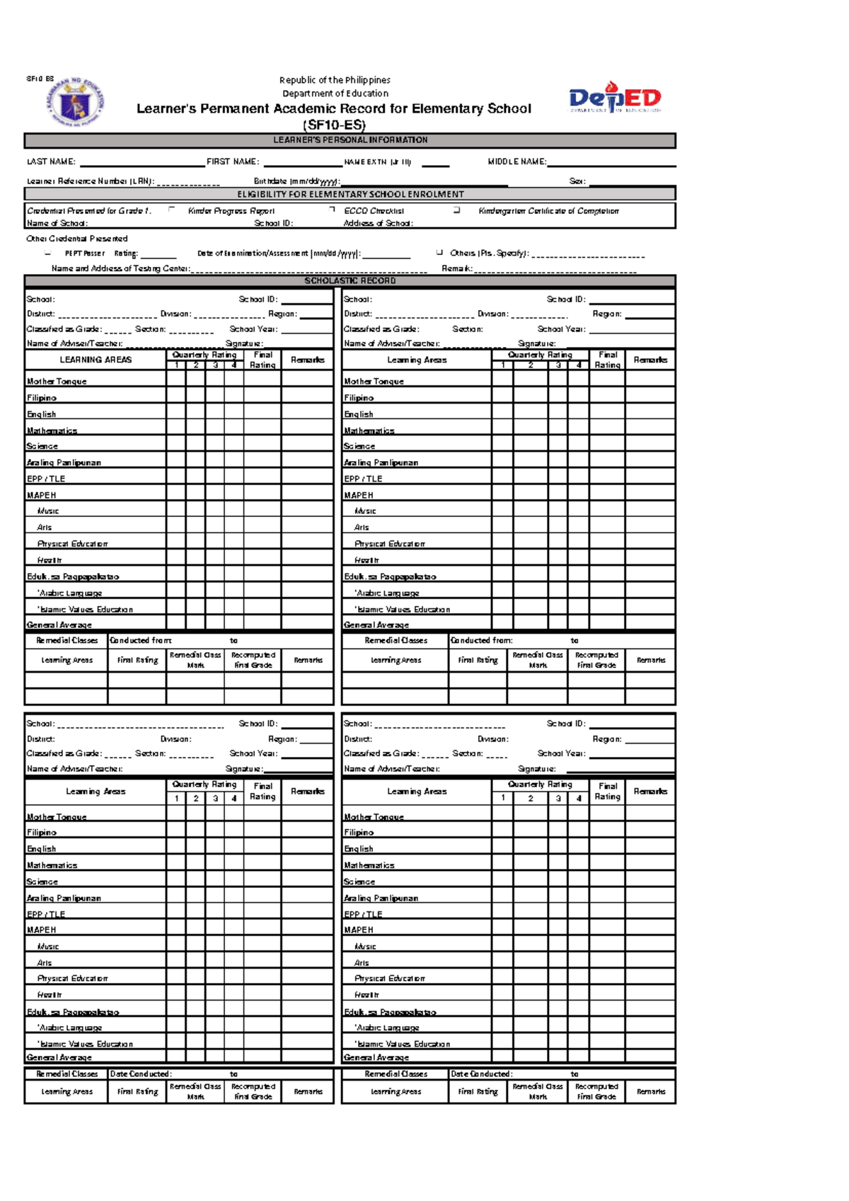 SF 10 Learner s Permanent Academic Record for Elementary School 3 ...