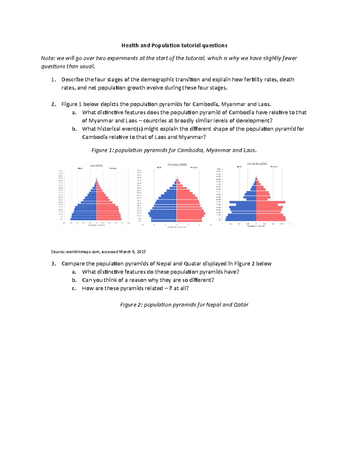 Health and Population Tutorial Questions: Understanding Demographic ...