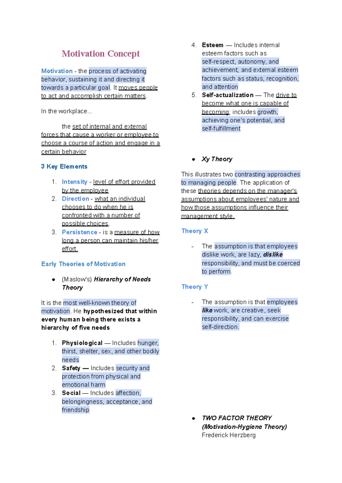 HBO 101: Comprehensive Finals Notes on Motivation Theories - Studocu
