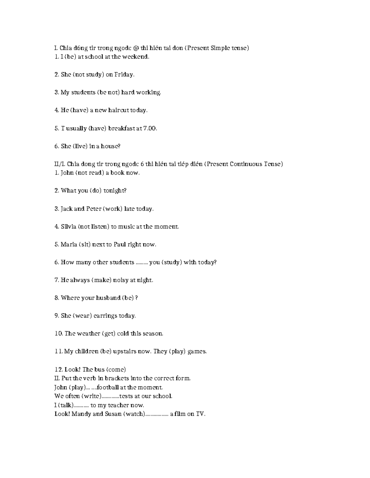 English Exercises - Present Simple & Continuous Tenses Worksheet - Studocu